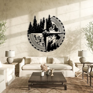 Compass Mountain Wall Decor, Compass Wall art, Nautical Compass Range View , Compass Metal Wall Art,  Outdoor Wall Decor Housewarming Gift