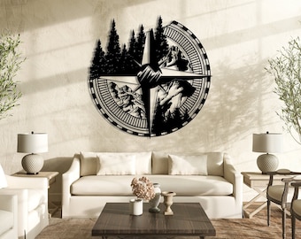 Compass Mountain Wall Decor, Compass Wall art, Nautical Compass Range View , Compass Metal Wall Art,  Outdoor Wall Decor Housewarming Gift