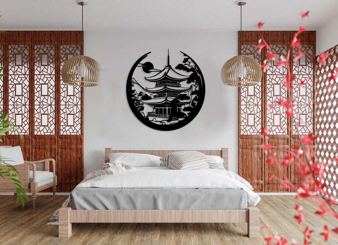Japanese Pagoda Metal Wall Art / Enso Circle, Torii Gate Decor - Etsy