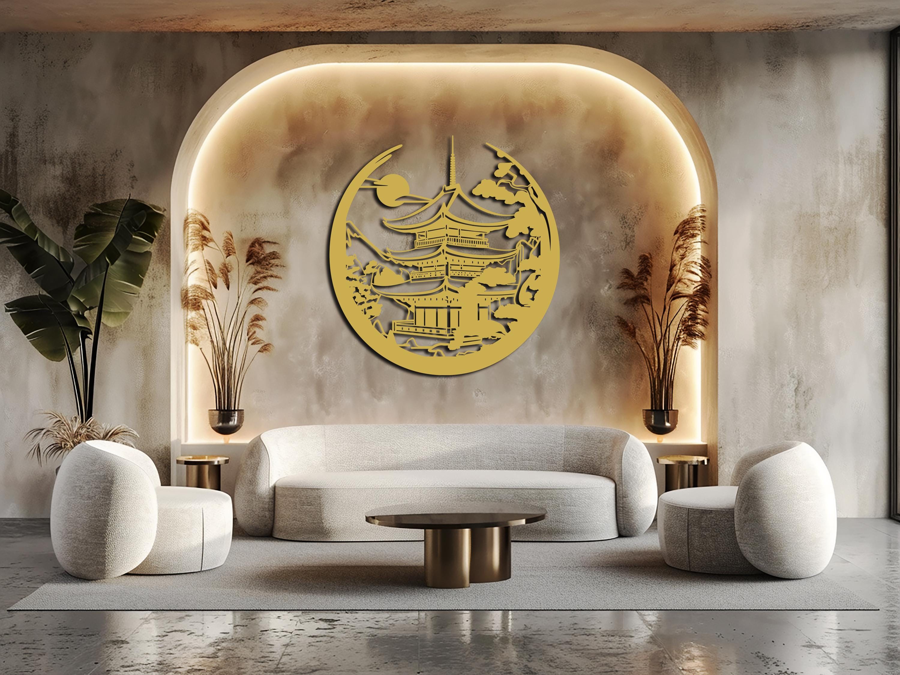 Japanese Pagoda Metal Wall Art / Enso Circle, Torii Gate Decor - Etsy