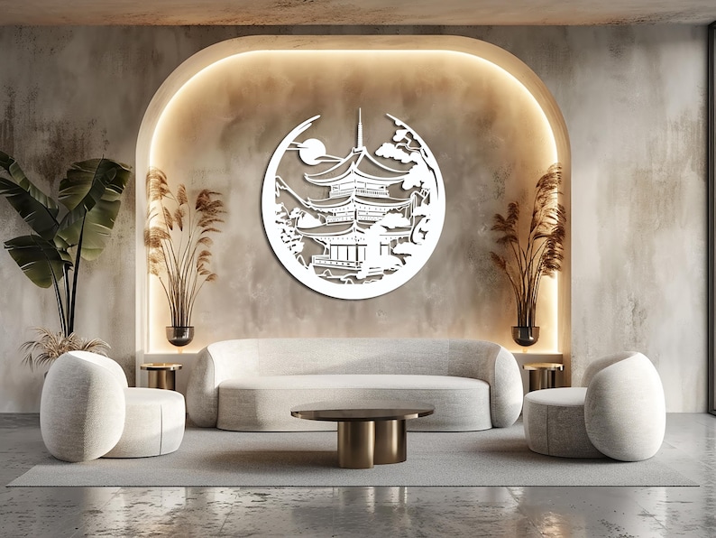 Japanese Pagoda Metal Wall Art / Enso Circle, Torii Gate Decor - Etsy
