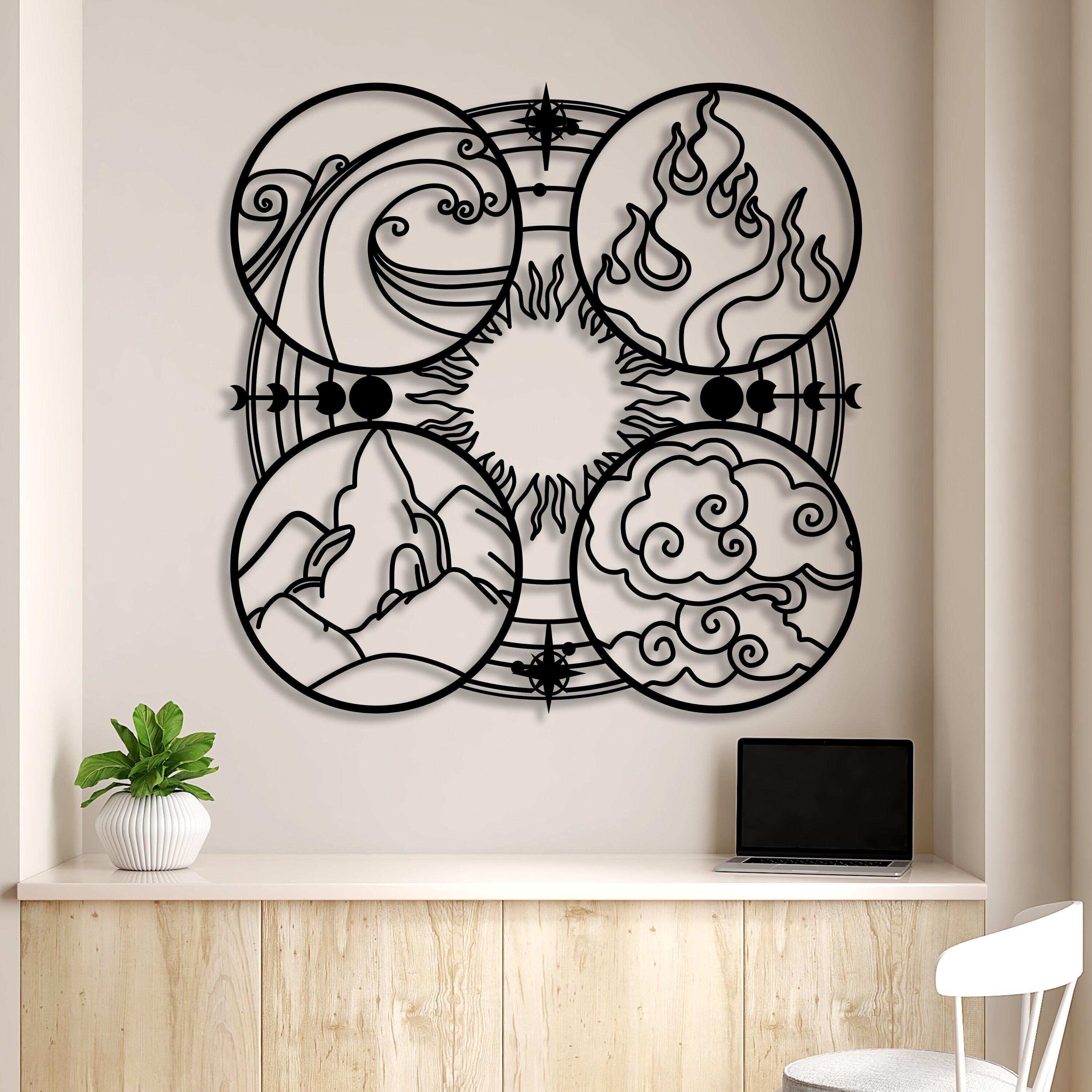 洋書 WALL ELEMENTS ART WALL Four Elements Geometric Metal Wall Art Four Element Decor