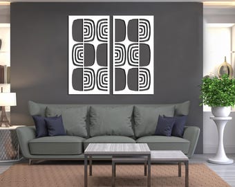 Mid Century Modern Wall Art Set of 2 - Retro Abstract Panels - Minimalist Home Decor
