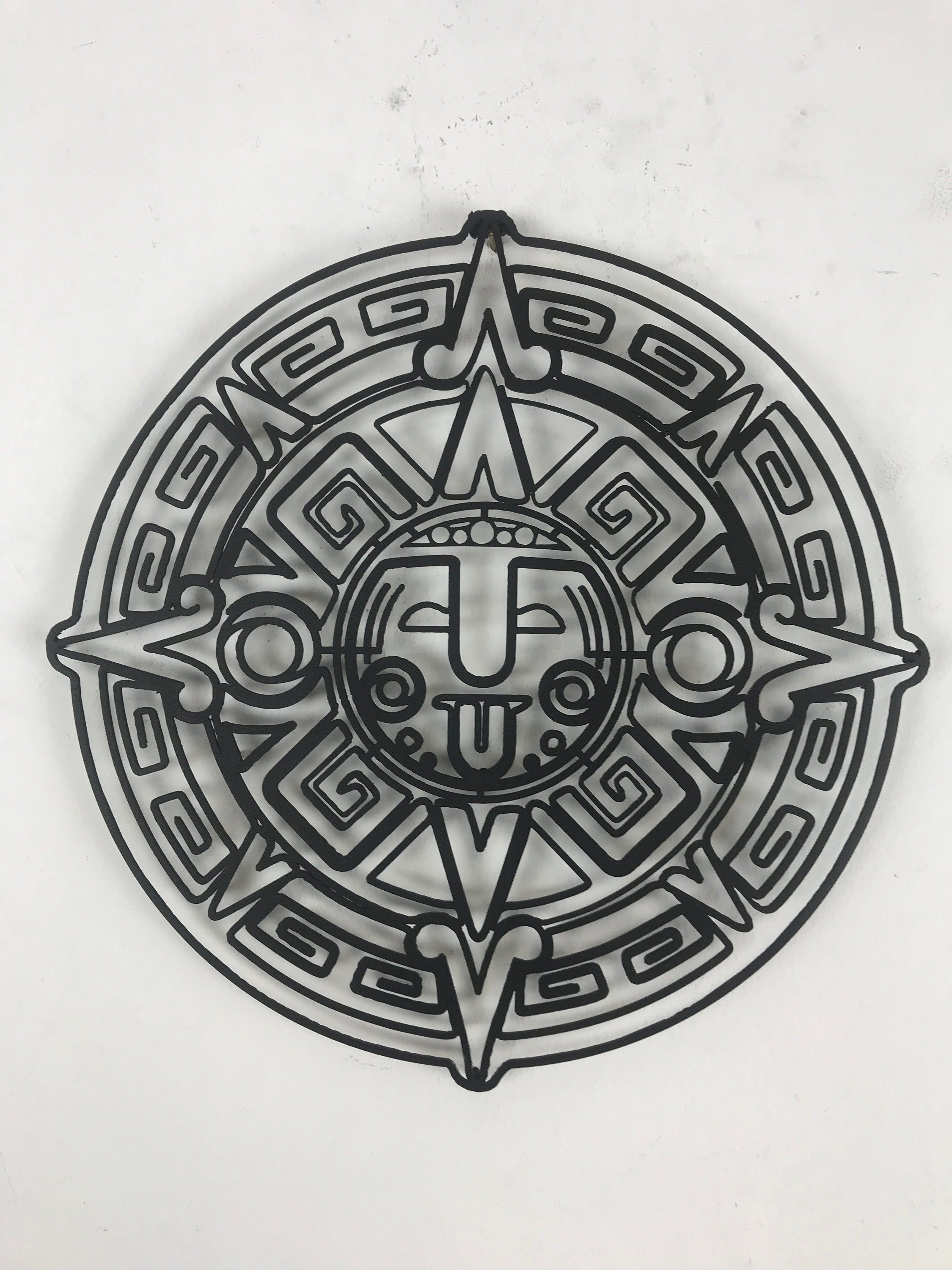 Mexican Antique Sundial Decor / Aztec Solar Calendar Metal Wall Art ...