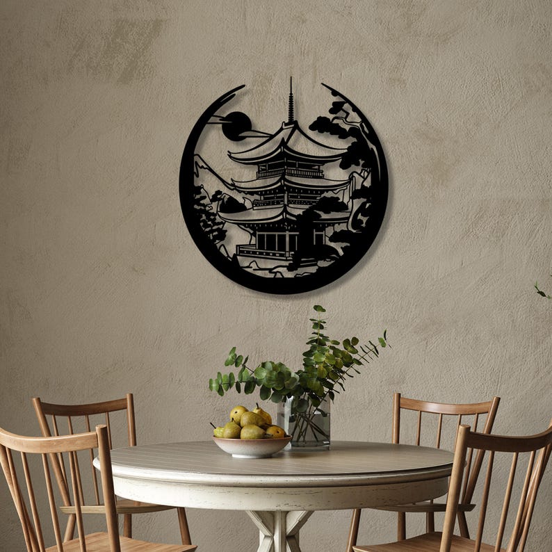 Japanese Pagoda Metal Wall Art / Enso Circle, Torii Gate Decor - Etsy