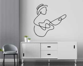 Minimalist Guitarist Metal Wall Art - Single Line instrumental Sculpture