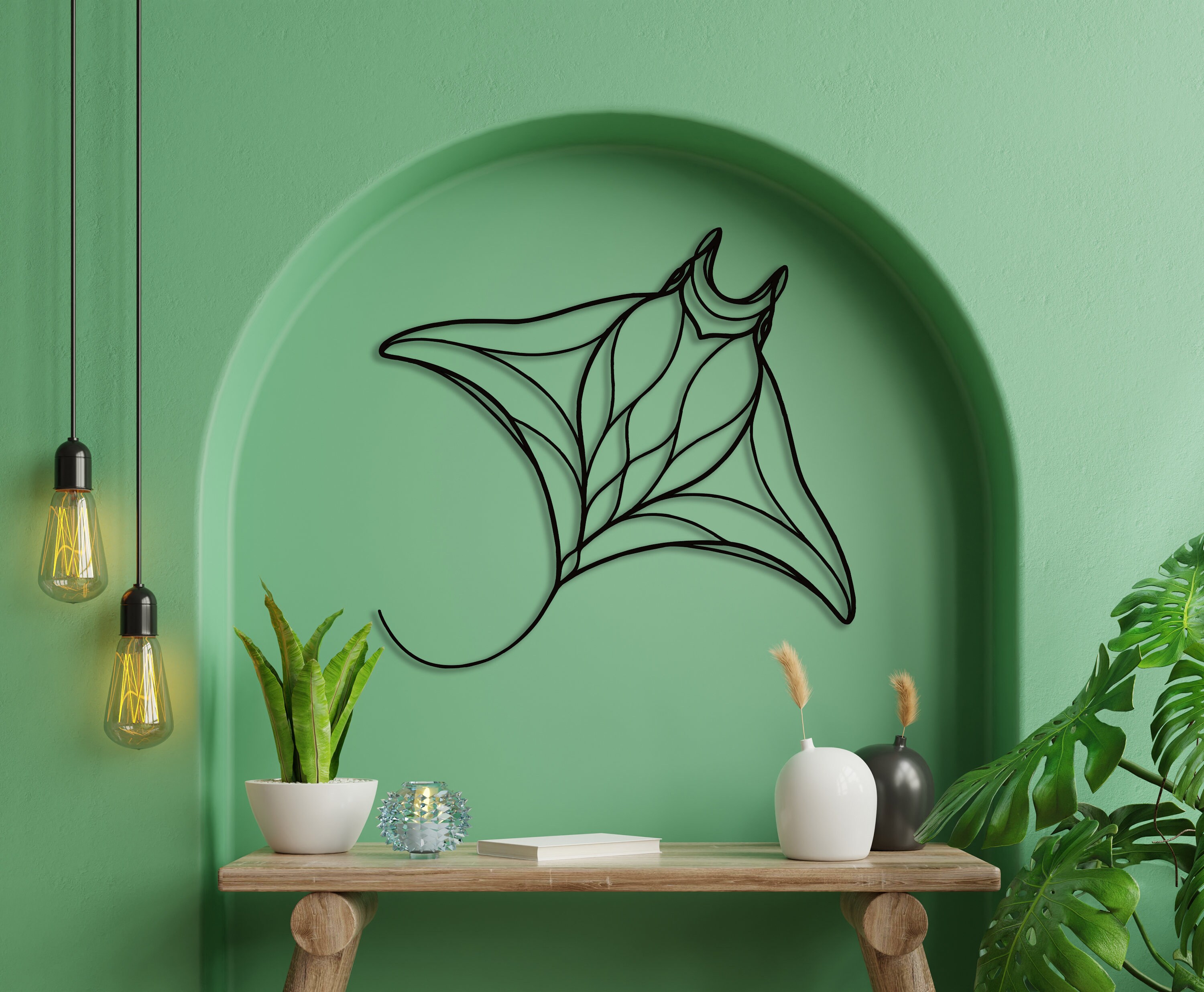 Manta Ray Metal Wall Art / Stingray Line Decor / Coastal Beach House ...