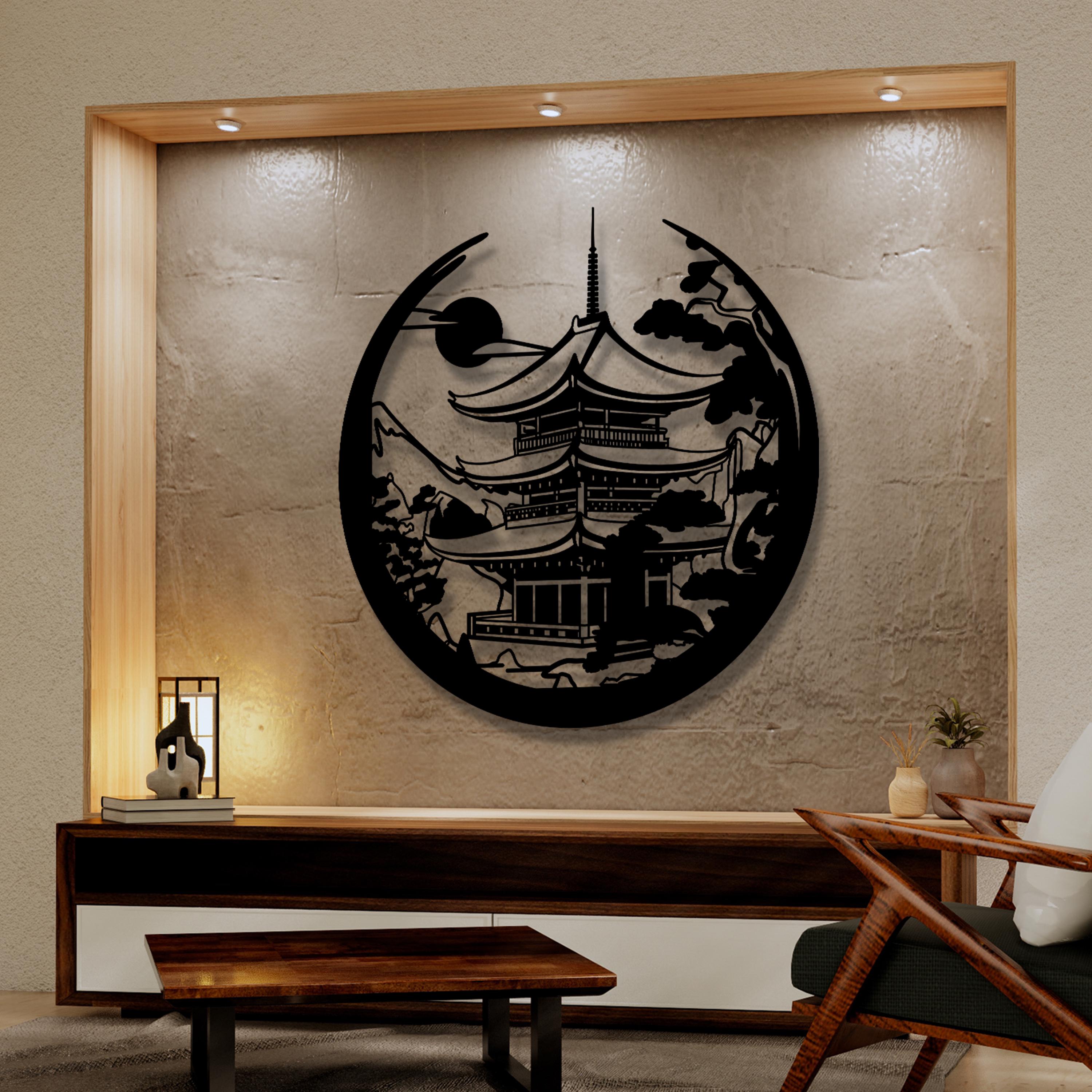 Japanese Pagoda Metal Wall Art / Enso Circle, Torii Gate Decor - Etsy