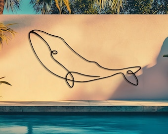 Whale Line Wall Art – Modern Coastal Metal Sculpture