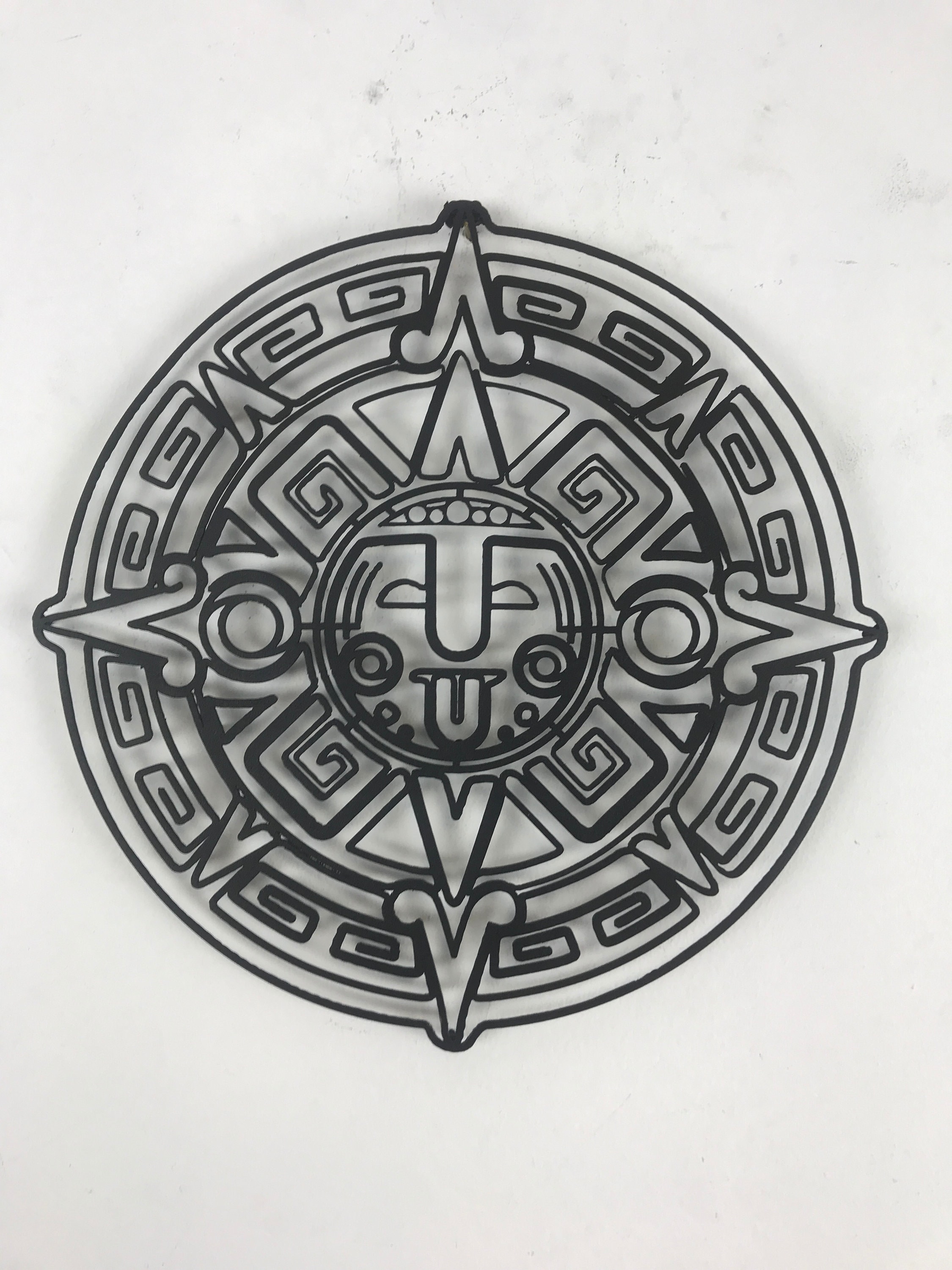 Mexican Antique Sundial Decor / Aztec Solar Calendar Metal Wall Art ...