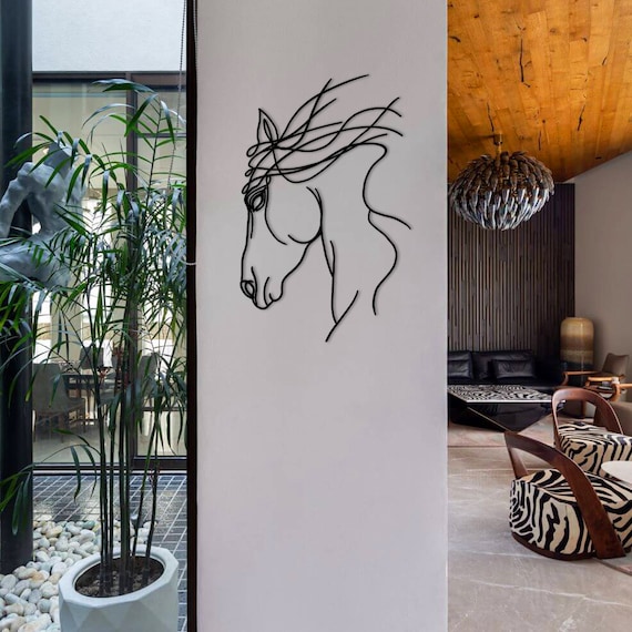 Horse Line Art Decor -  Minimalist Animal Metal Wall Silhouette - Horseracing  Lover Gift