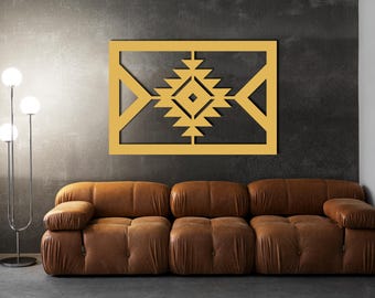 Southwestern Geometric Metal Wall Art – Aztec Tribal Decor, Boho Statement Piece