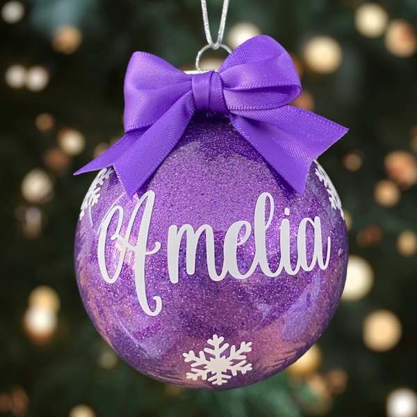 Glitter Christmas Bauble, Personalised Xmas Ornament, Personalised Bauble with Gift Box, Glitter Xmas Bauble, Name Bauble, Xmas Decor