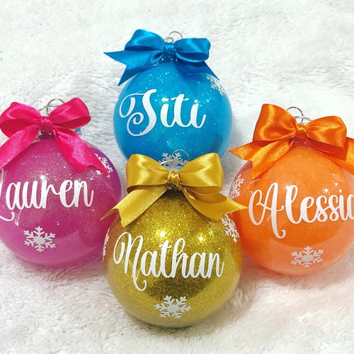 Personalised Christmas Bauble / Christmas Glitter Baubles / Etsy