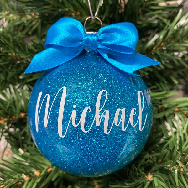 Personalised Christmas Bauble, Glitter Xmas Ornament, Custom Name Bauble, Sparkly Family Bauble, Xmas Gift, First Christmas, Christmas Decor