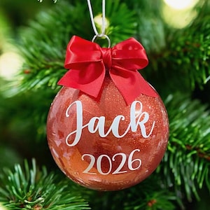 Personalised Christmas Bauble, Glitter Xmas Ornament, Custom Name Year Bauble, Sparkly Family Bauble, Xmas Gift, First Christmas Decoration