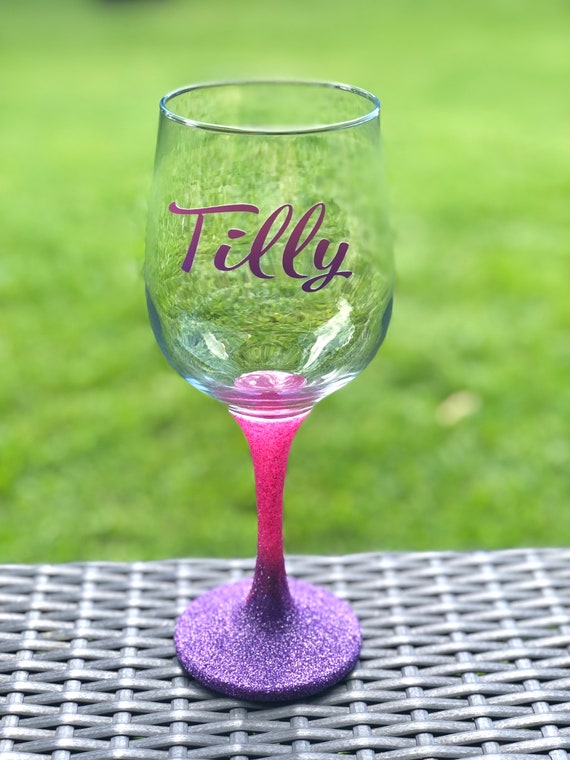Glittered Wine Glass Monogram Wine Glasses, Custom Wine Glasses,  Personalized.