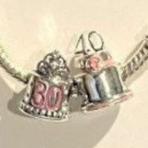 30 Birthday Charm for Pandora Bracelet , 40 Birthday Charm , Birthday Cake Charm , Celebration Charm , Milestone Birthday ,  925 SS