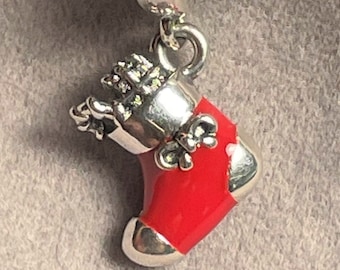 Soulove 925 Sterling Silver Christmas Socks Charm - Dangle Bead For Pandora Bracelets, Snake Chain, Gift