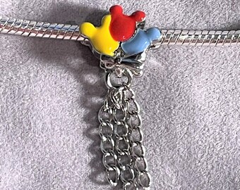 Disney Mickey Balloons Charm fits Pandora Bracelets , Mickey Mouse  Bouquet of Balloons Charm , Colorful balloons Charm , Silver plated