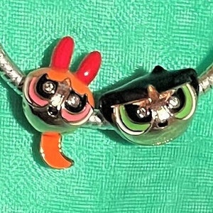 Cartoon Charms Fit Pandora Bracelet , Blossom Charm , Buttercup Charm , Bubbles Charm , Girls Charm , Powerpuff Cartoon Charm , 925 SS