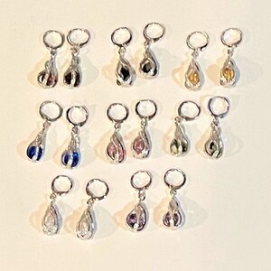 CZ Huggie Hoop Dangle Drop Earrings ,Crystal Earrings for Women , CZ Drop Earrings Jewelry , Clear,Champagne,Purple,Red,Green,Pink, Blue