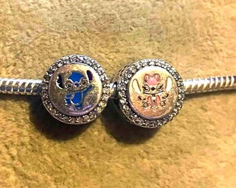Lilo And Stitch Angel Charm , Double sided , charm Fits Pandora Bracelets , Cartoon Charm , 925 Sterling Silver , gift for Her