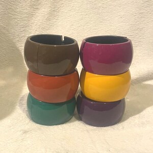 Vintage Wide Acrylic hinged Bangle , Acrylic Bracelet, brown , Terracotta , green , plum , yellow , purple , choose