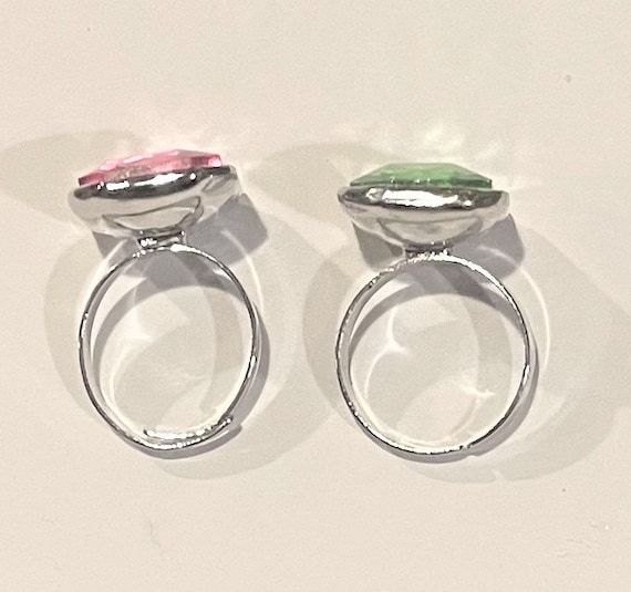 Large Adjustable Crystal Ring , Rectangle Cut Cry… - image 4