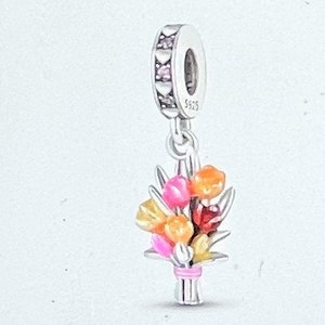 Flower Bouquet Charm , Fits Pandora Bracelets , Colorful Flowers