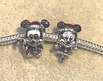 Mickey Minnie Christmas Charm  , Mickey Mouse , Minnie Mouse , Charm fits Pandora Bracelet ,  925 Sterling Silver ,gift for her , choose