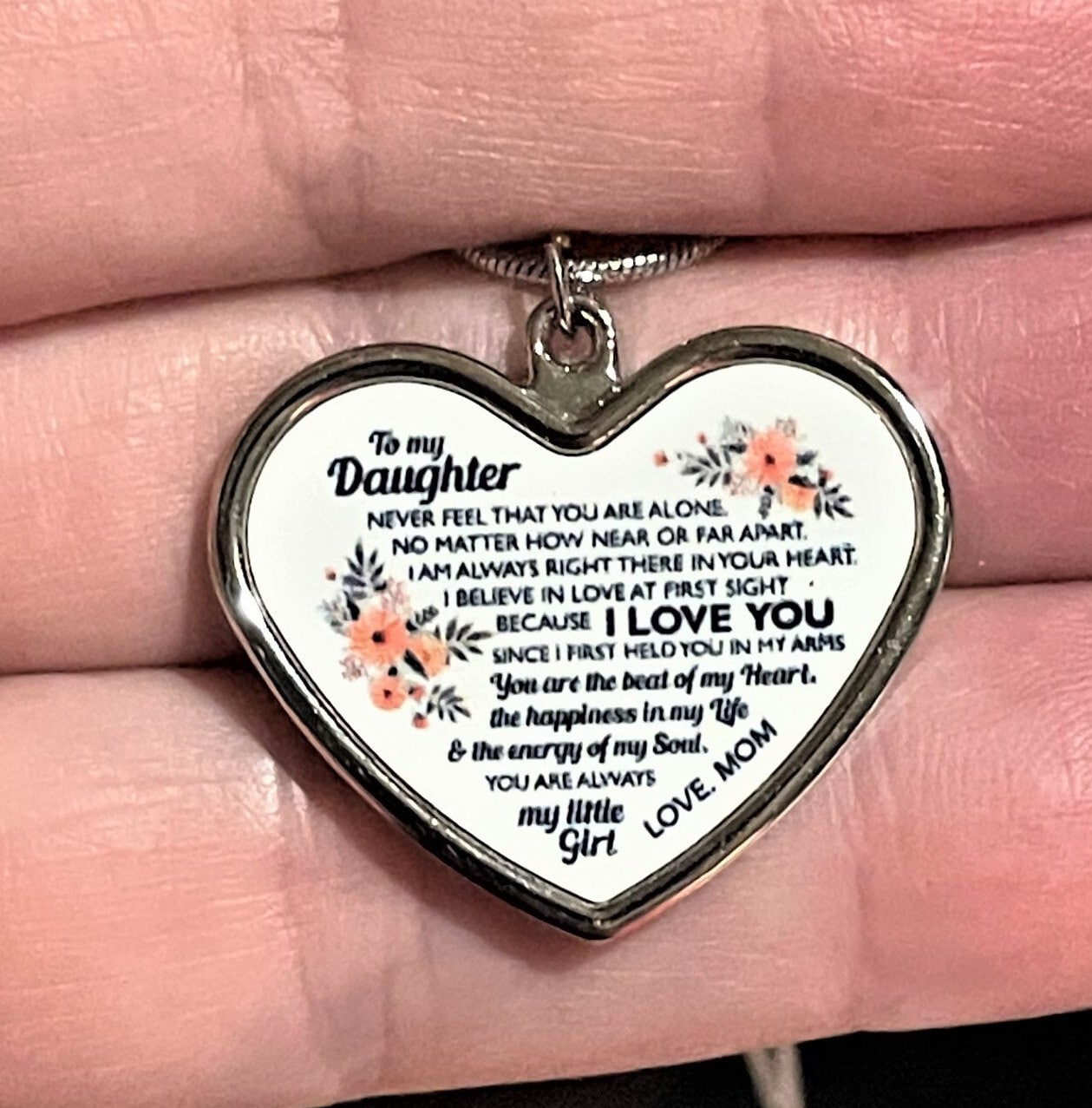 To My Daughter Love Mom Heart Necklace Inspirational Daughter