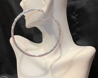 Oversized Crystal Hoop Earrings  , Crystal Hoops , Boho Silver Hoop Earrings , Jewelry For Women/Girls