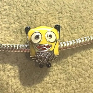 Minion Bob Charm Bead , Minion Charm , 925 Sterling Silver , Gift for Her