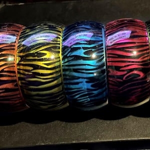 Vintage Wide Zebra Print hinged Bangle , Acrylic Bracelet,  blue ,orange , pink , lime green , yellow , choose