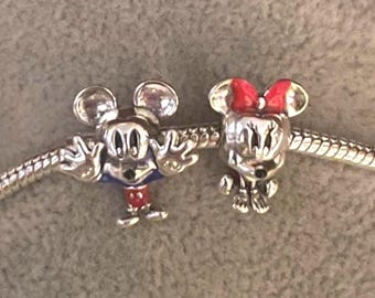 Mickey Mouse Charm , Minnie Mouse Charm , Charm fits Pandora Bracelet , 925 Sterling Silver , gift for her/choose