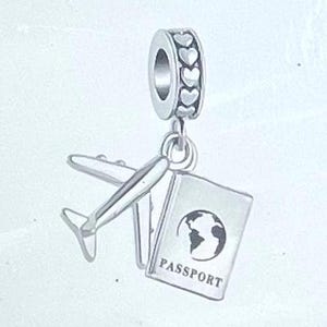 Airplane Passport Dangle Charm , Charm For Bracelet , Airplane , Passport , Travel Charm , Gift for Her
