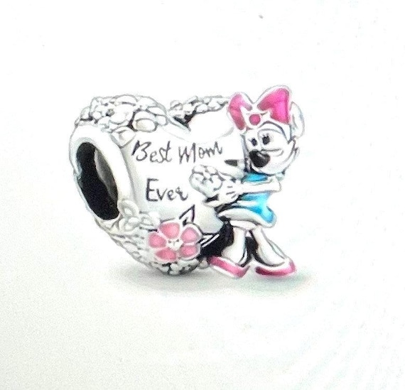 Disney Parks Minnie Mouse Best Mom Ever Heart Charm fits Pandora Bracelet  Best Mom Charm 925 Sterling Silver