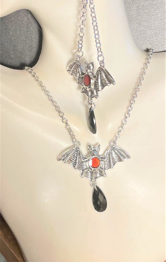 Gothic Bat Necklace & Earrings Set , Flying Bat J… - image 3