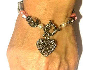 Swarovski Crystal Daughter Gemstone Charm Bracelet, Daughter Love Forever , pearls, 8"