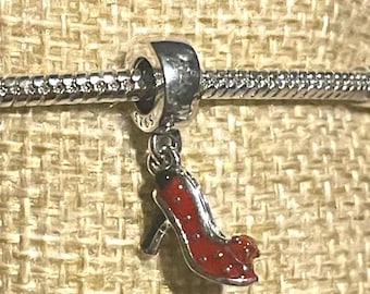 Minnie Mouse Shoe Dangle Charm , Minnie Mouse charm for bracelets , 925 Sterling Silver
