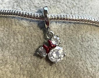 Minnie Mouse Sparkling Head Silhouette Dangle Charm , Sterling silver, charm for Bracelets , 925 Sterling Silver , gift for her