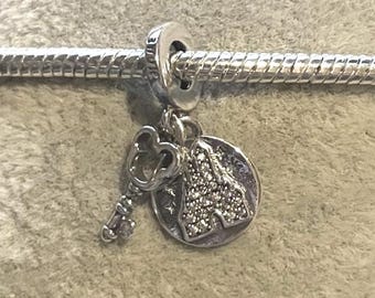 Disney Parks Mickey Fantasyland Castle Double Dangle Charm , Fantasyland , fits Pandora Bracelet ,925 Sterling Silver ,gift for her
