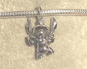 Sterling Silver Stitch Dangle Charm  ,Lilo & Stitch , Cartoon Charm , Charm for Bracelets , 925 Sterling Silver , gift for her