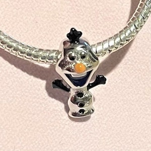 Olaf  Snowman Frozen Charm , Fits Pandora Bracelets , Disney Olaf Cartoon Charm , 925 Sterling Silver