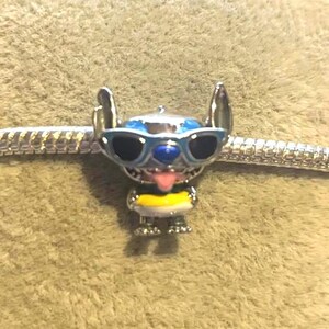 Sterling Silver Stitch pool float Charm ,Lilo & Stitch , Cartoon Charm , Charm for Bracelets , 925 Sterling Silver , gift for her image 1