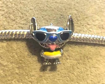 Sterling Silver Stitch pool float Charm  ,Lilo & Stitch , Cartoon Charm , Charm for Bracelets , 925 Sterling Silver , gift for her