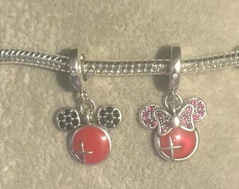 Disney Parks Mickey Mouse Charm , Mickey Mouse exclusive Charm , Minnie Mouse exclusive charm , fits Pandora Bracelet , 925 Sterling Silver
