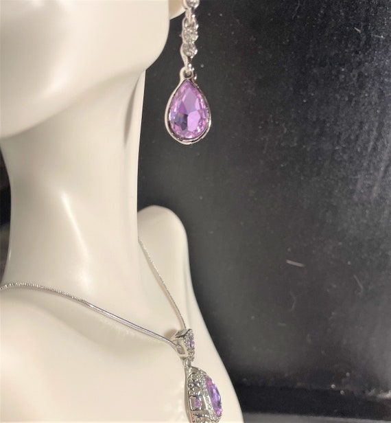 Crystal Teardrop Pendant Necklace Earrings Set , … - image 4