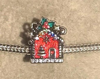 Charm de cabaña navideña roja acogedora, Charm de casa de vacaciones, Charm de Navidad, Charm de invierno, Plata de ley 925, regalo para ella
